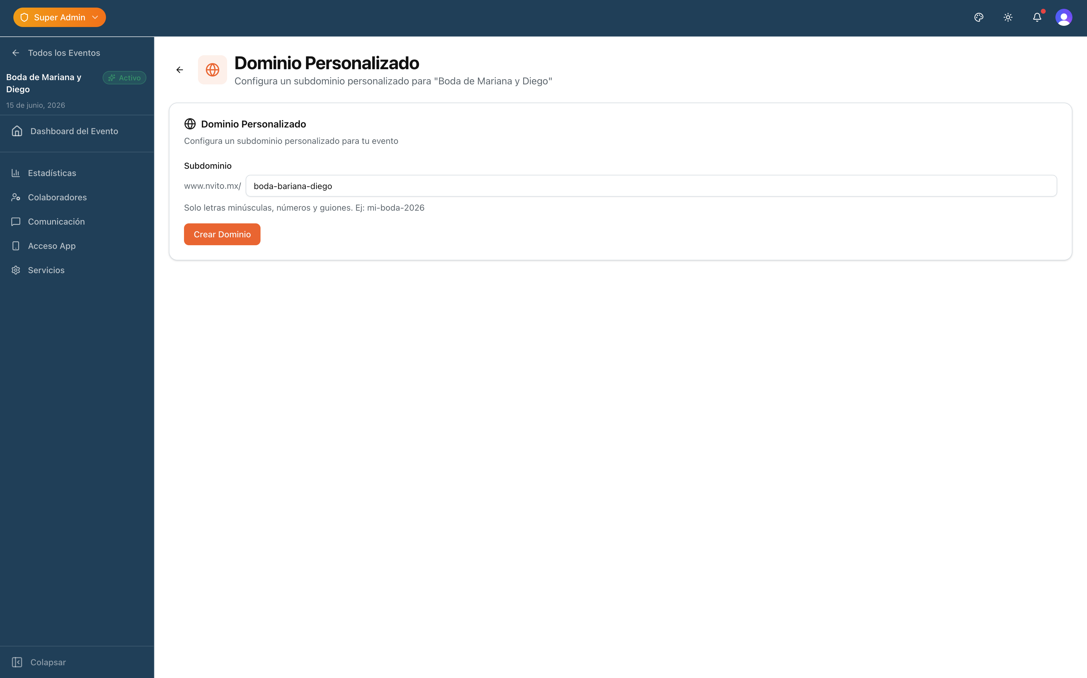 Configuración de dominio personalizado en Nvito