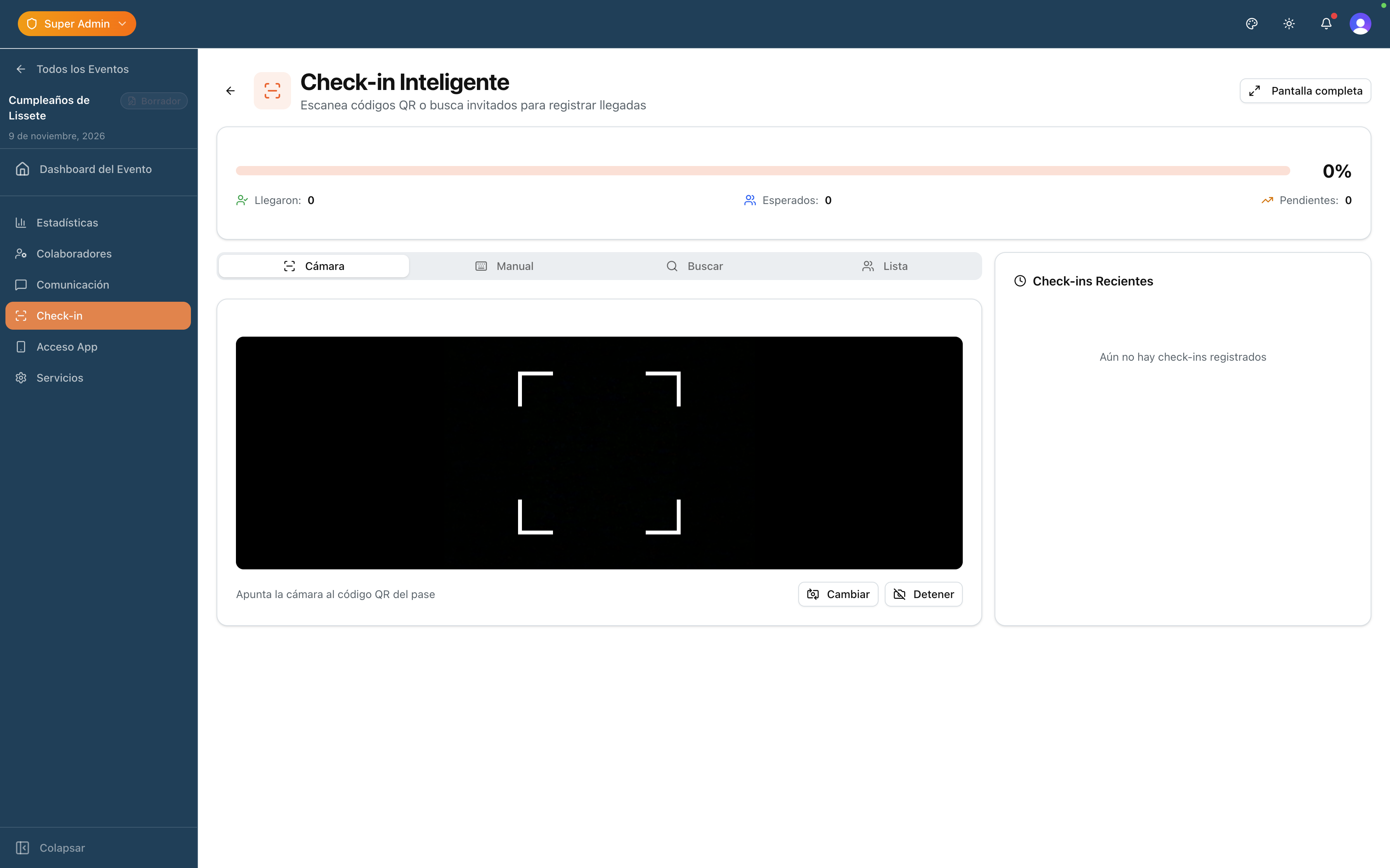 Pantalla de check-in
